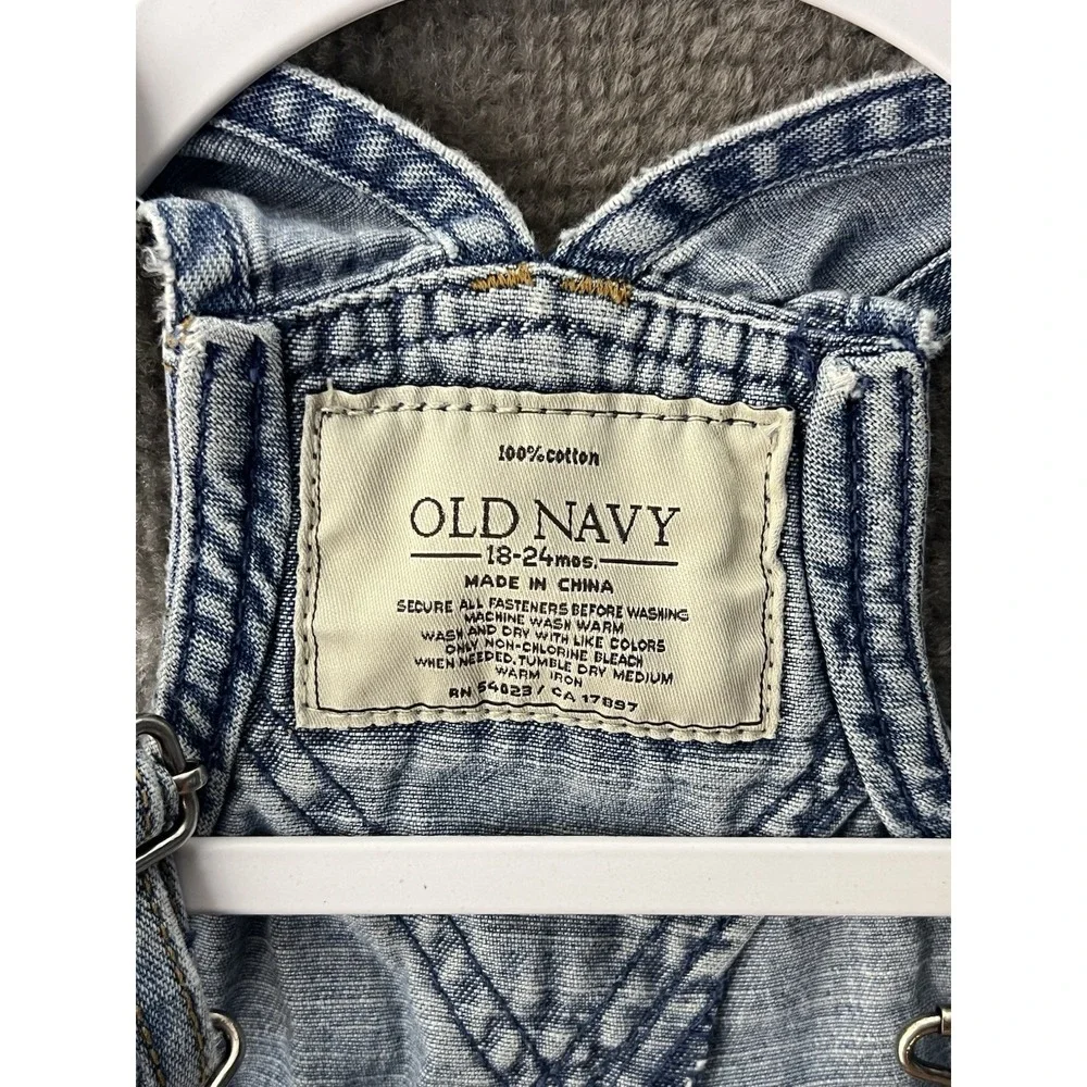 Vintage Y2K Old Navy Baby Denim Overalls Size 18-24 Months Blue Distressed